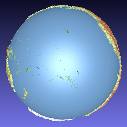 coloured computer model of a 3D relief globe showing the Pacific