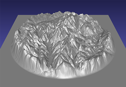 computer model of a 3D relief map of the Rossland Range