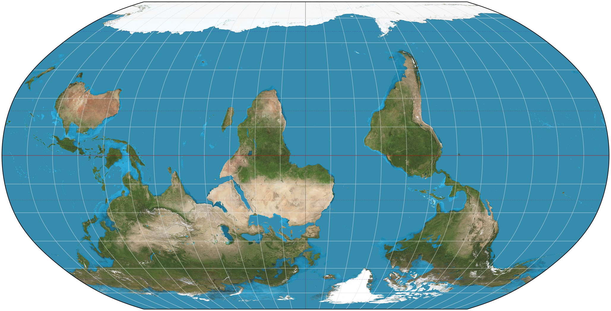 upside-down map of the world using the Robinson projection