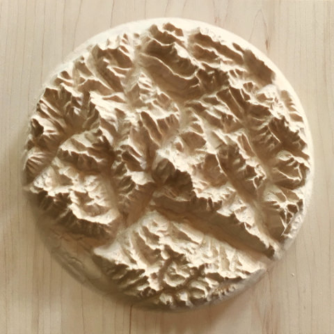 preview of three-dimensional wood-carved relief map of the Canadian Rockies around Mount Robson, British Columbia, Canada