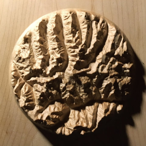 preview of three-dimensional wood-carved relief map of the mountains of the the San Juan Mountains around Uncompahgre Peak, Colorado, United States