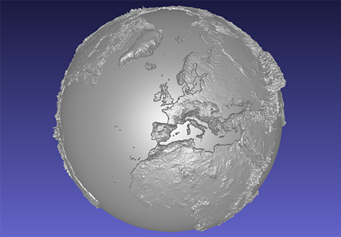 computer model of a 3D relief globe