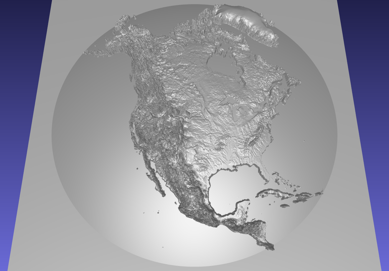 computer model used to carve a three-dimensional dome relief map of North America