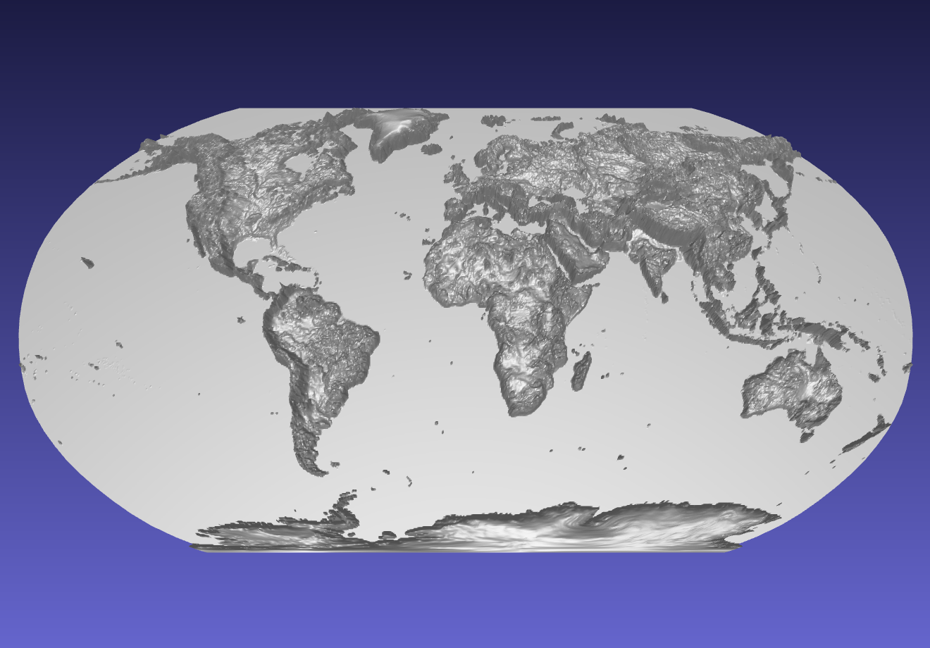 computer model used to carve a three-dimensional relief map of the world
