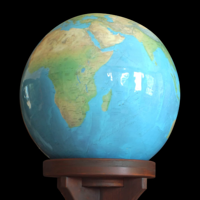 The Blue Planet 31.5-inch diameter globe from Large World Globes on a wooden stand