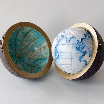 Blue Meridians handmade porcelain globe from The Little Globe Co