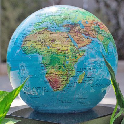 solar-powered spinning blue Earth relief globe from MOVA