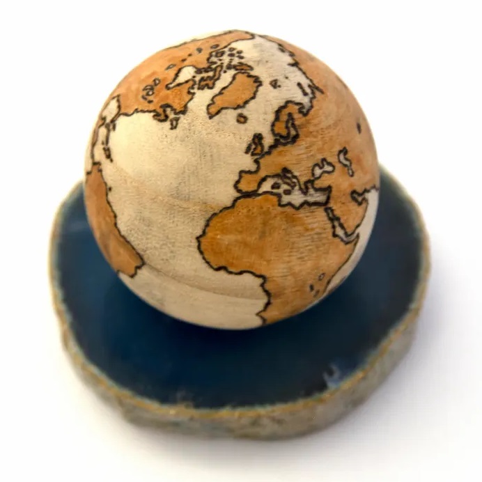 3-inch poplar honey pecan tierra handmade pyrographic globe from Pyro Globes