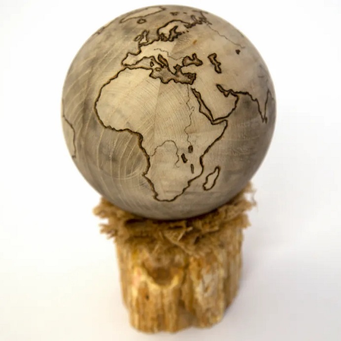 5-inch poplar charcoal oceanic handmade pyrographic globe from Pyro Globes