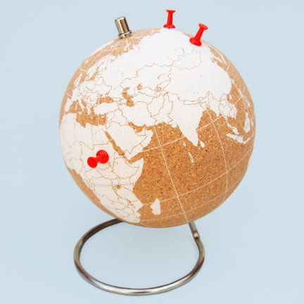 Cork and pin globe with white continents from Suck UK